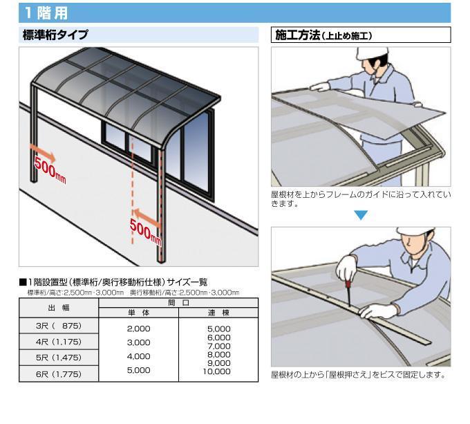 フラット屋根テラス 間口3040ｍｍ×出幅6尺1775ｍｍ×高さ2500ｍｍ　ポリカ 1階用 柱横移動可能タイプ 安心の国内メーカー 格安 送料無料_画像3