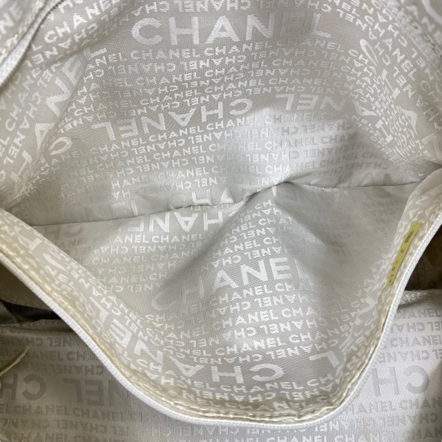 CHANEL シャネル トートバッグ ハンドバッグ 手持ち鞄 肩掛け ココマーク 総柄 キャンバス レザー ホワイト ネイビー_画像9