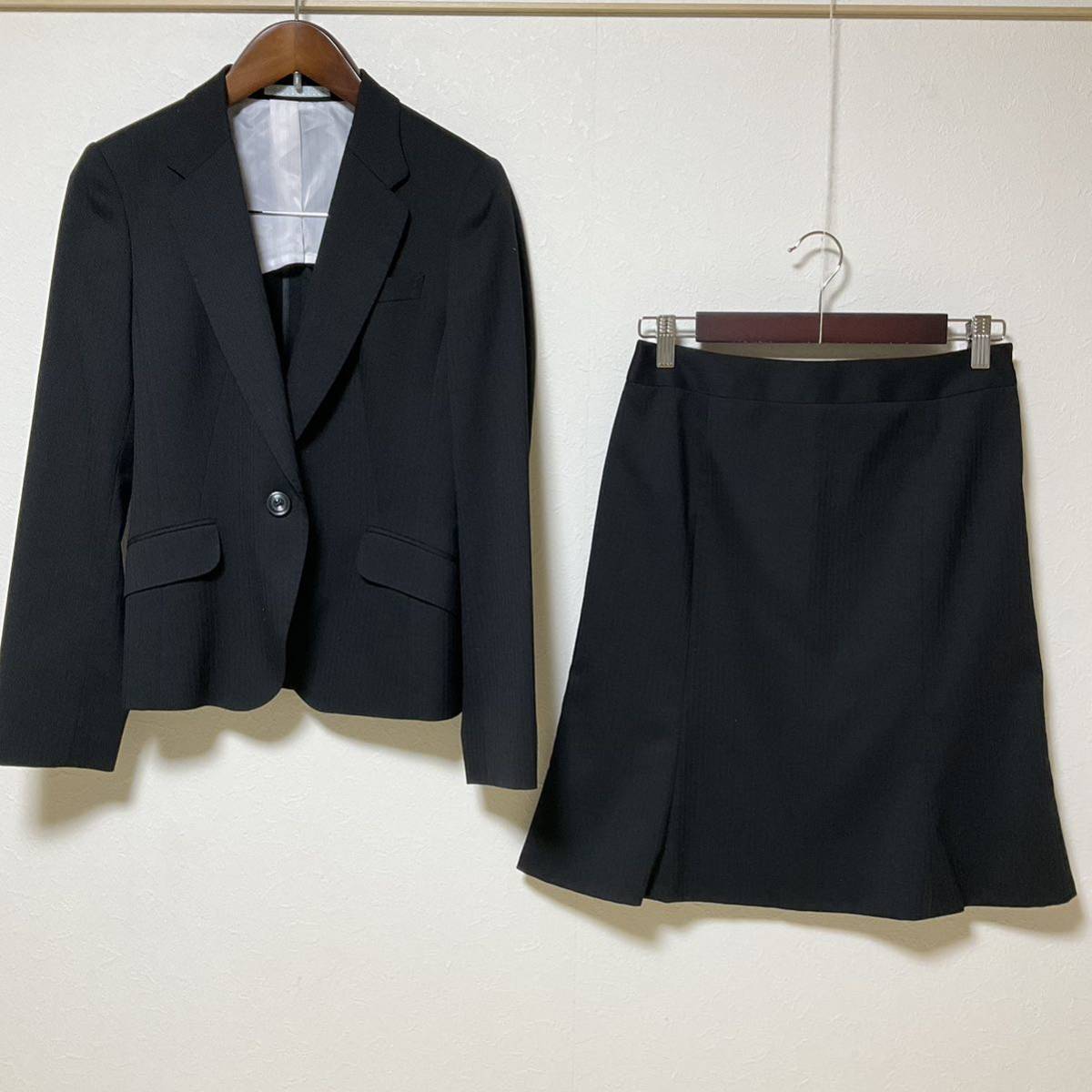 【極美品】LES MUES スカートスーツ M 黒 オフィス 春夏秋　セットアップ ブラック ビジネス　OL_画像1
