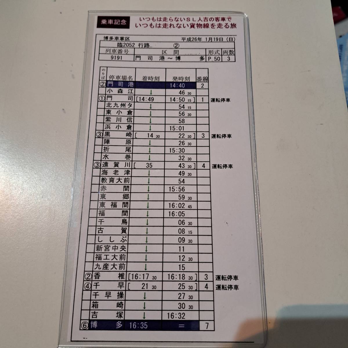 JR九州　車掌用携帯時刻表　いつもは走らないSL人吉の客車でいつもは走れない貨物線を走る旅　国鉄型DE10　50系客車_画像3