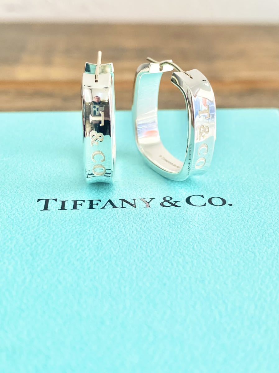 ☆希少美品☆ 鏡面磨き仕上げ TIFFANY ティファニー1837 スクエア クッション ナロー フープ ピアス 送料無料 Ag925 シルバー  ヴィンテージ