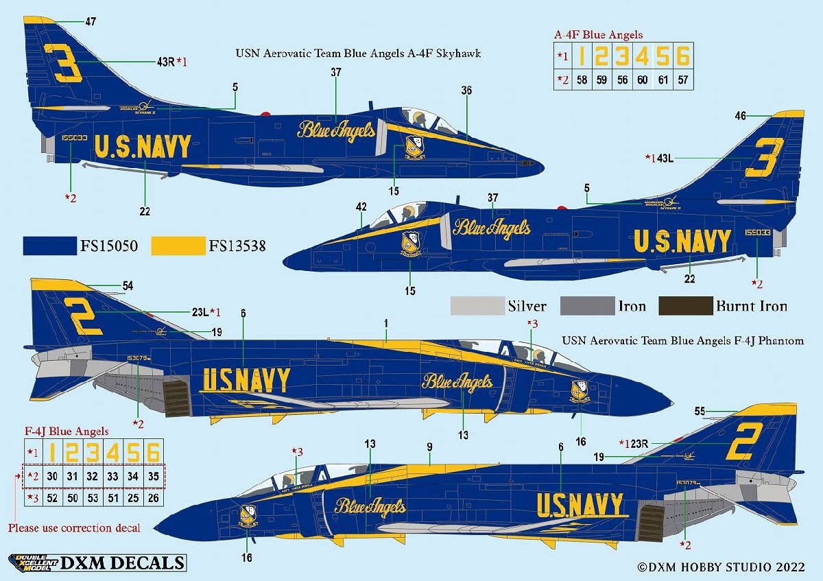 DXMデカール 1/48 21-4250 USN A-4F & F-4J エアロバティックチーム ブルーエンジェルス_画像3