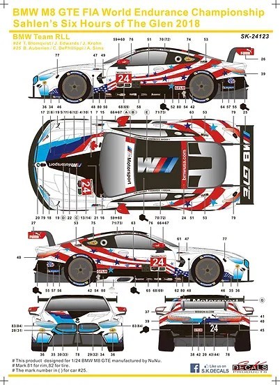 SKデカール SK24123 1/24 BMW M8 GTE IMSA スポーツカー選手権 ワトキンズ・グレン 6H 2018 BMW チーム RLL_画像1