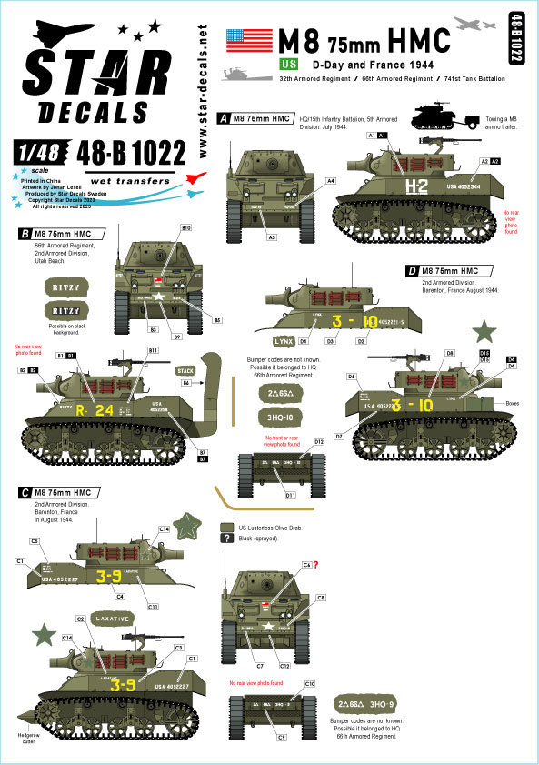  Star decal 48-B1022 1/48 WWII America no Le Mans ti- landing military operation / France. M8 self-propulsion ...(1944 year )