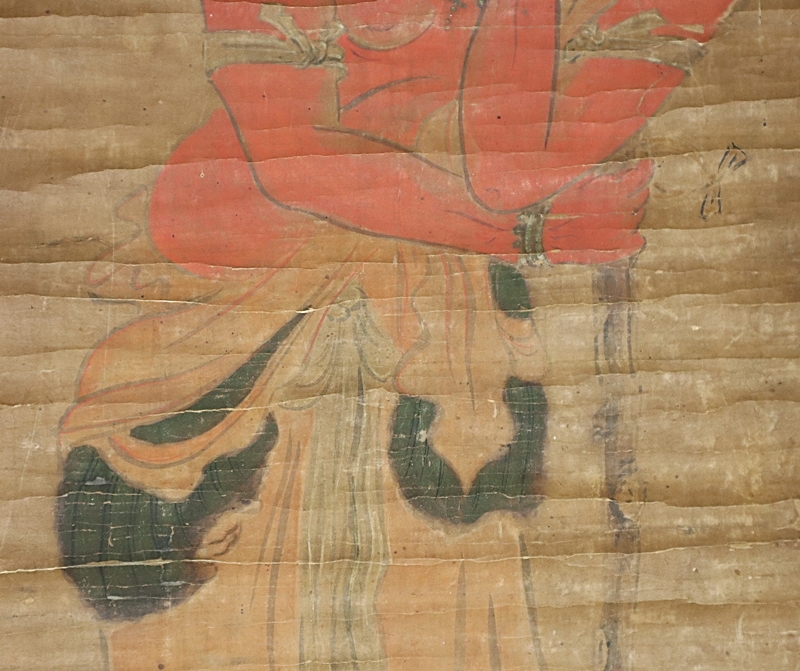 【模写】仏教美術　時代肉筆　赤童子図　掛軸　江戸時代　寺院仏具_画像4