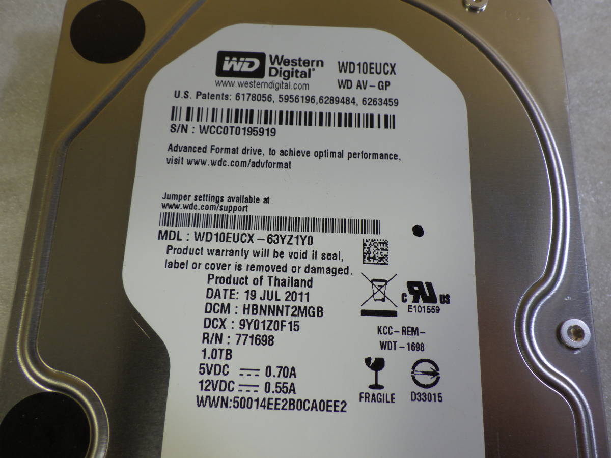 Sharp BD-W510 ブルーレイレコーダー から取外した 純正 HDD 1TB WD10EUCX ハドーディスク 動作確認済み#RM11226_画像2