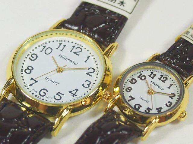 VITAROSOメンズ、レディース腕時計　ペア　PUレザーベルト　日本製ムーブメント　見やすい文字盤　合金　ステンレス