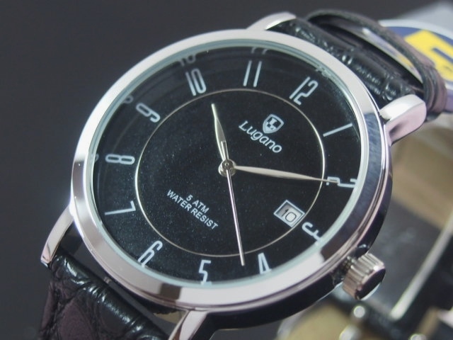 Lugano(ルガノ)メンズ腕時計　PUレザーベルト　日本製ムーブメント　カレンダー表示　5気圧防水　カジュアル