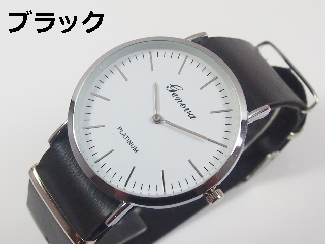 ★日本製ムーブ　電池寿命3年以上★　GENEVAユニセックス腕時計　NATOクラシックレザーベルト_画像2