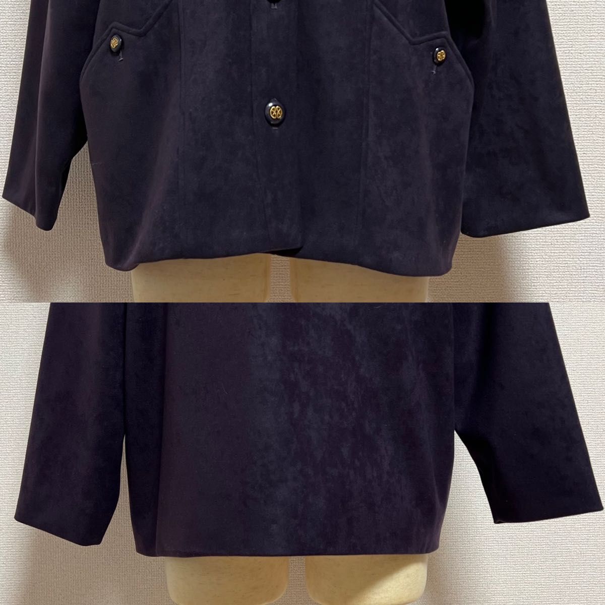 tfashion ヴィンテージ ノーカラージャケット 日本製 個性的 個性派 ヴィンテージ古着 パープル 紫系統
