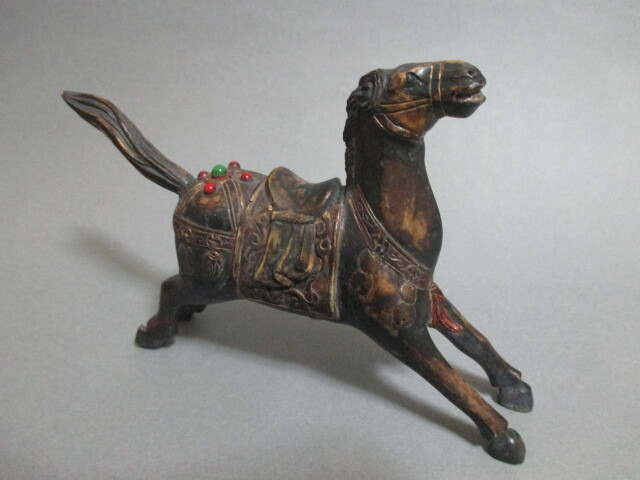 中国　ヴィンテージ 馬の置物　オブジェ　軍馬　　真鍮・ブロンズ風　
