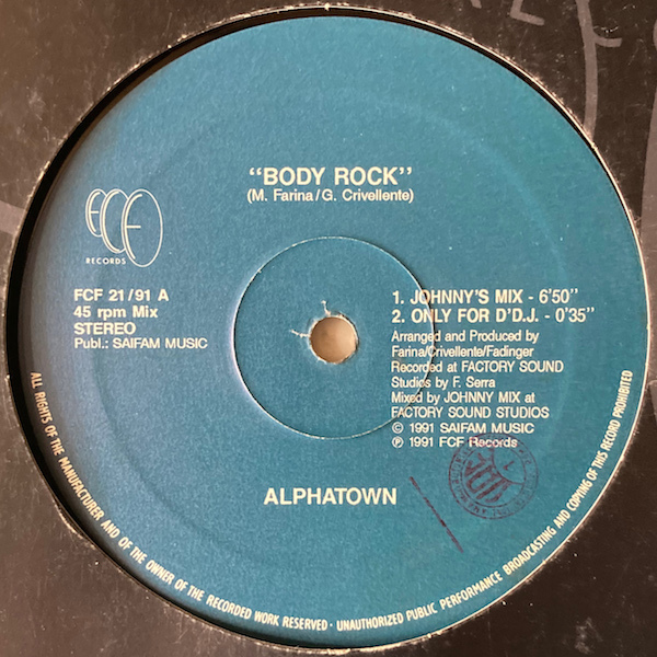 【ITALY / 12inch】 ALPHATOWN / Body Rock 【FCF 21/91 / EUROBEAT】_画像2