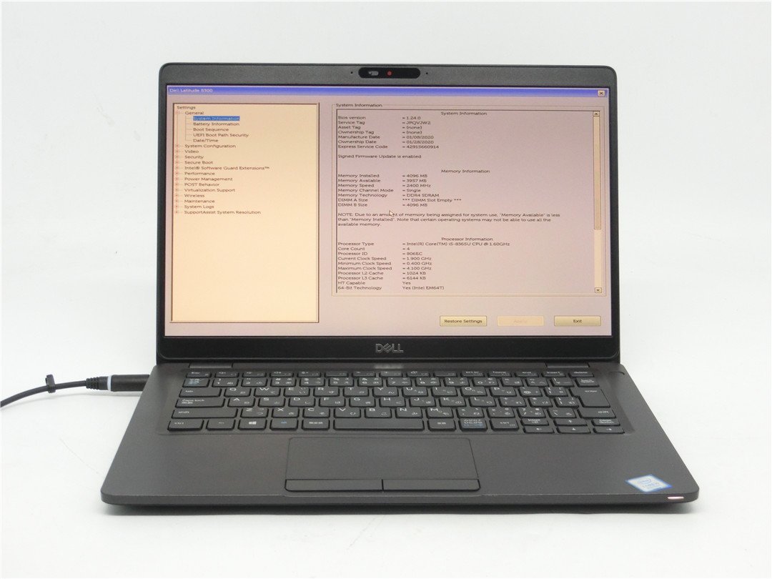中古　DELL　Latitude　5300　Core 8世代I5/4GB　ノートパソコン　BIOSまで表示　詳細不明　　ジャンク扱い 　送料無料_画像1