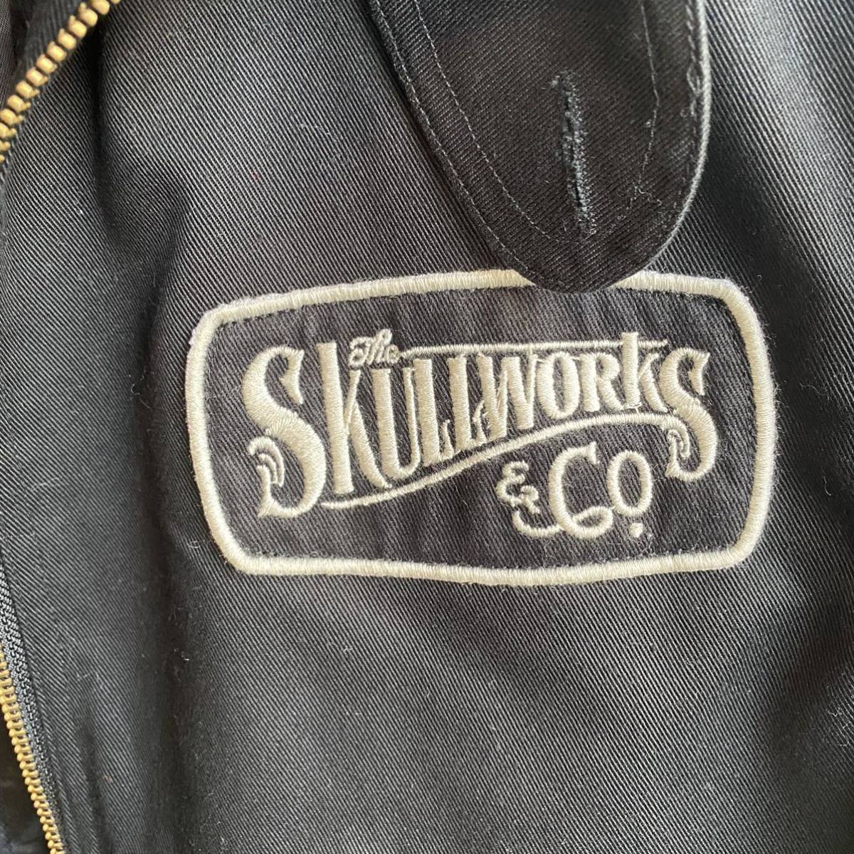 スカルワークス SKULL WORKS フーデットジャケット　黒 ブラック サイズS チェーンステッチ 刺繍 ジップアップブルゾン フライトジャケット_画像4