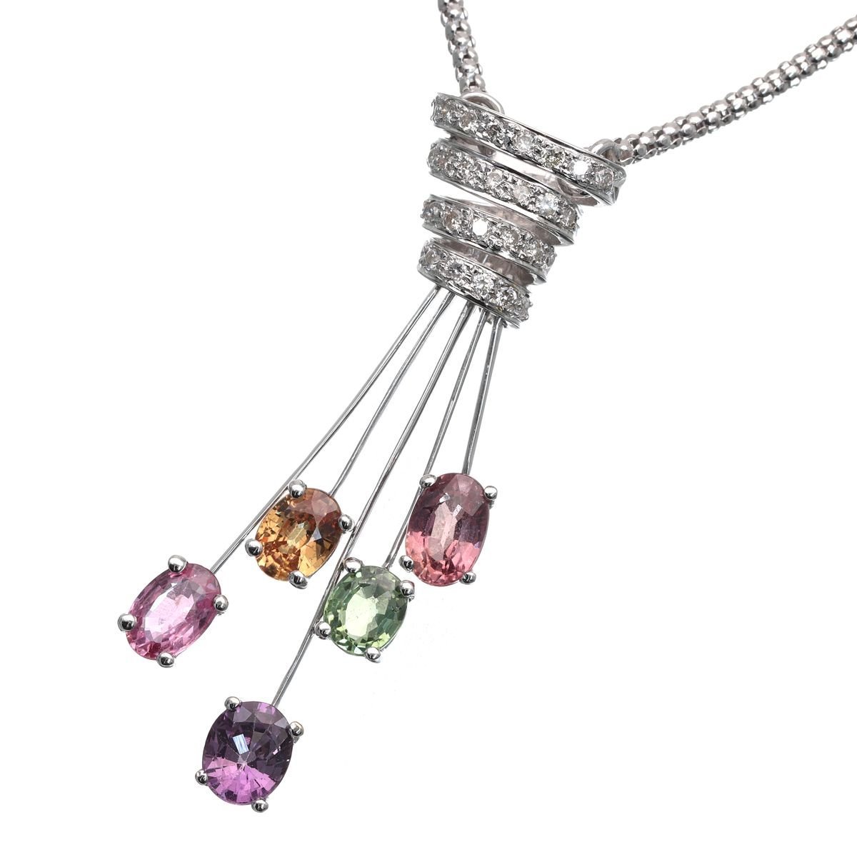 最新情報 胸元を明るく華やかに ★02B69 D0.24ct S2.90ct 8.4g ペンダントネックレス ダイヤモンド マルチカラーサファイア K18WG サファイア
