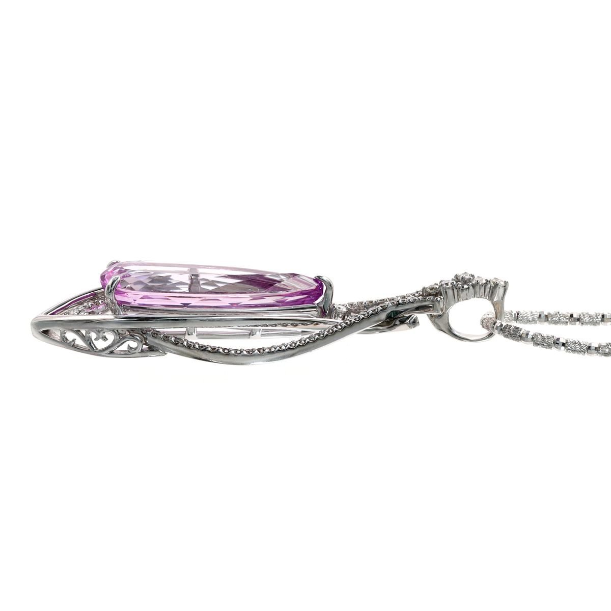 濃く、美しいライラックピンク K18WG クンツァイト ダイヤモンド ペンダントネックレス 26.5g 20.23ct D1.25ct 鑑別書付 ★01B47