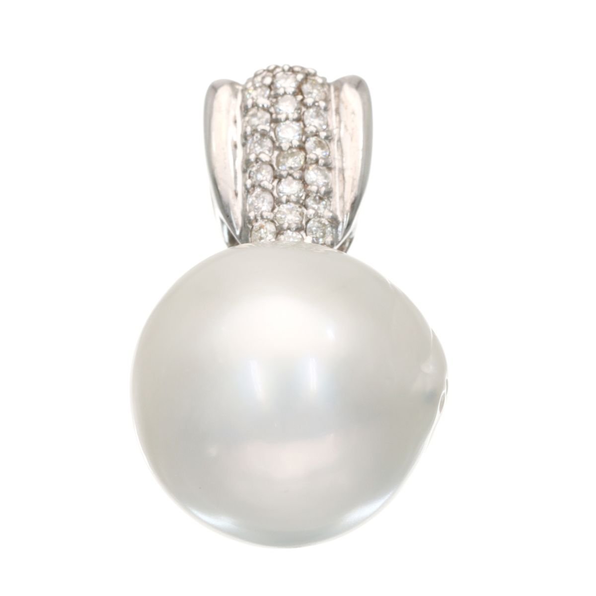 白く美しい照りと煌めきの調和 K14WG 南洋パール 白蝶真珠 ダイヤモンド ペンダントトップ 5.9g 0.18ct 14.5mm 超美品 ◎07A80_画像2