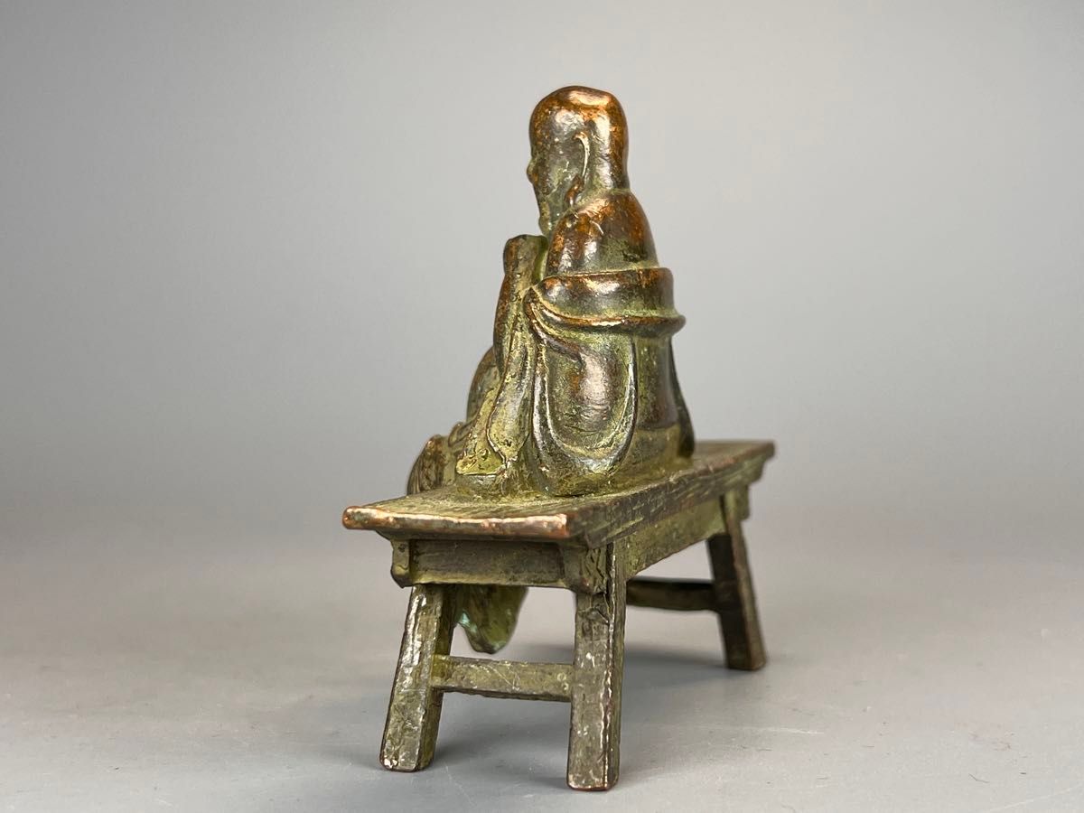 古美術 時代物 仏教美術 古銅 細工 弥勒様 置物 縁起物 中国 茶道具