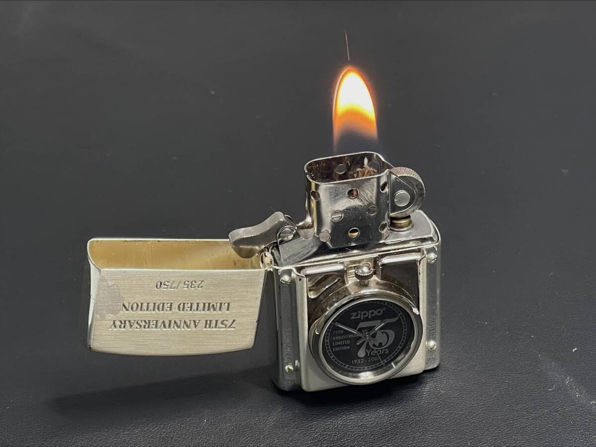 【75TH ANNIVERSARY】　Zippo リミテッドエディション 2001年製造 時計付き 限定750個 ジッポーライター オイルライター 着火確認済み_画像1