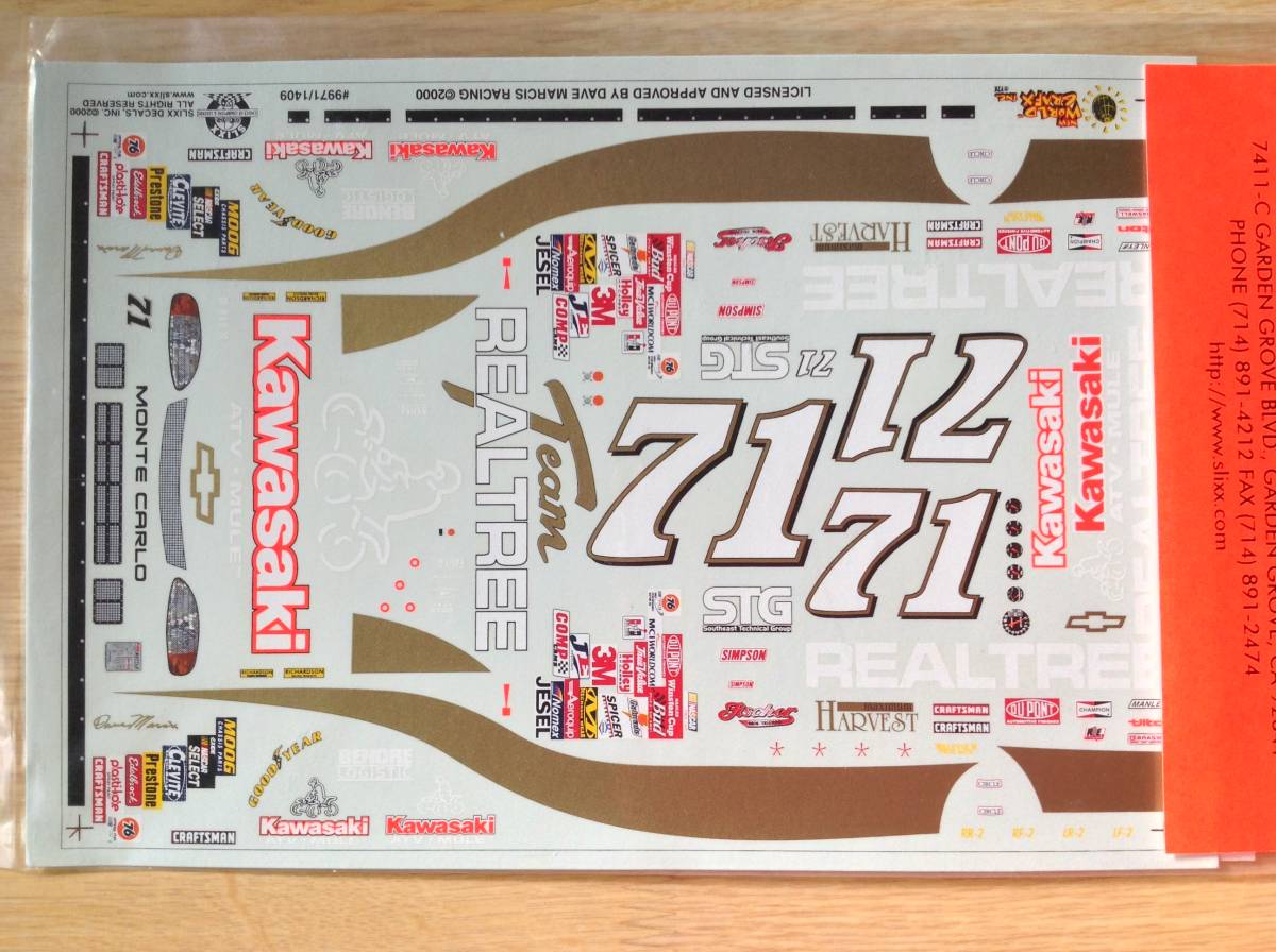 スリックス 1/24 #71 REALTREE/Kawasaki "Dave Marcis" MONTECARLO NASCAR デカール SLIXX,Revell-Monogram,モンテカルロ,レベルの画像3
