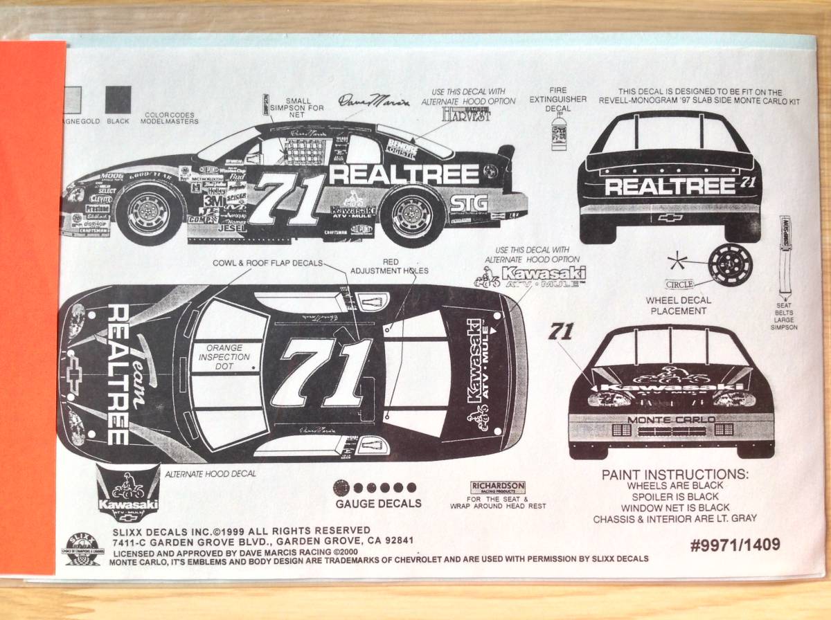 スリックス 1/24 #71 REALTREE/Kawasaki "Dave Marcis" MONTECARLO NASCAR デカール SLIXX,Revell-Monogram,モンテカルロ,レベルの画像4