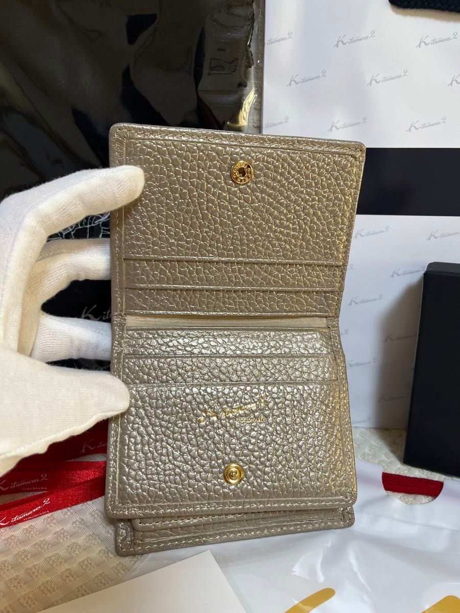 キタムラK2 二つ折り財布 ラインストーン 牛革 ゴールド キタムラK2 二つ折り財布 ラインストーン 牛革 ゴールド