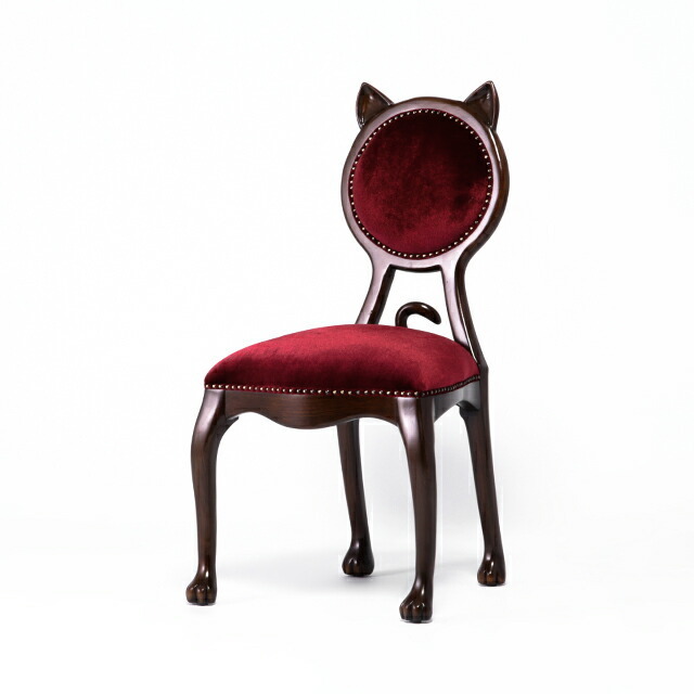 チェア ダイニングチェア 1人用 イス ネコチェア キャットチェア アンティーク調 猫椅子 椅子 いす 猫家具 アニマル 木製 レッド 6106-5F41_画像2