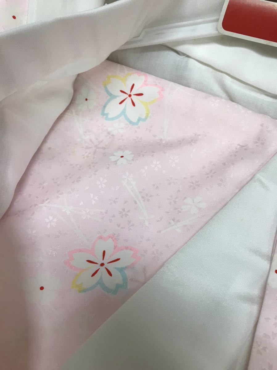 二部式襦袢 バチ衿 未使用品 シミ有り ピンク 花柄 桜 ポリエステル 綿 着物肌着 着付け 和服 和装 着物の画像6