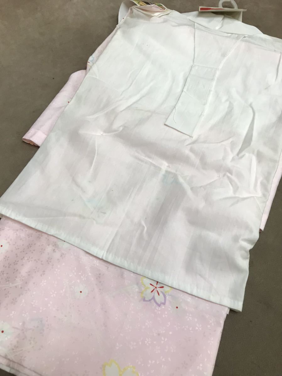 二部式襦袢 バチ衿 未使用品 シミ有り ピンク 花柄 桜 ポリエステル 綿 着物肌着 着付け 和服 和装 着物の画像9