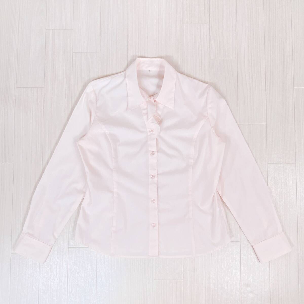 Z1186 美品 レディース 長袖 ワイシャツ ブラウス ライトピンク Lサイズ 万能 オフィススタイル スーツインナー かわいい シンプル USED_画像6