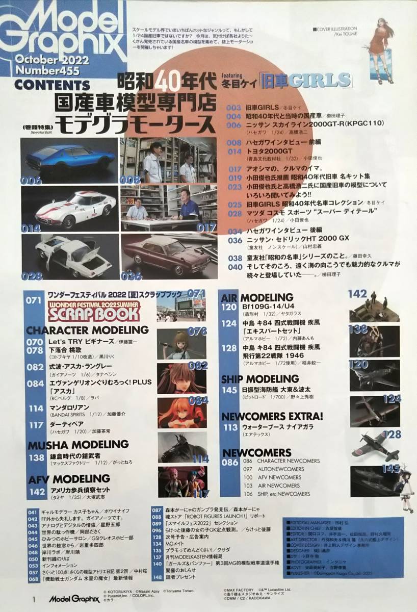 【2022年10月号★モデルグラフィックスNo.455★送料119円～】昭和40年代国産車/スカイライン2000GTR/トヨタ2000GT/コスモスポーツ_画像2