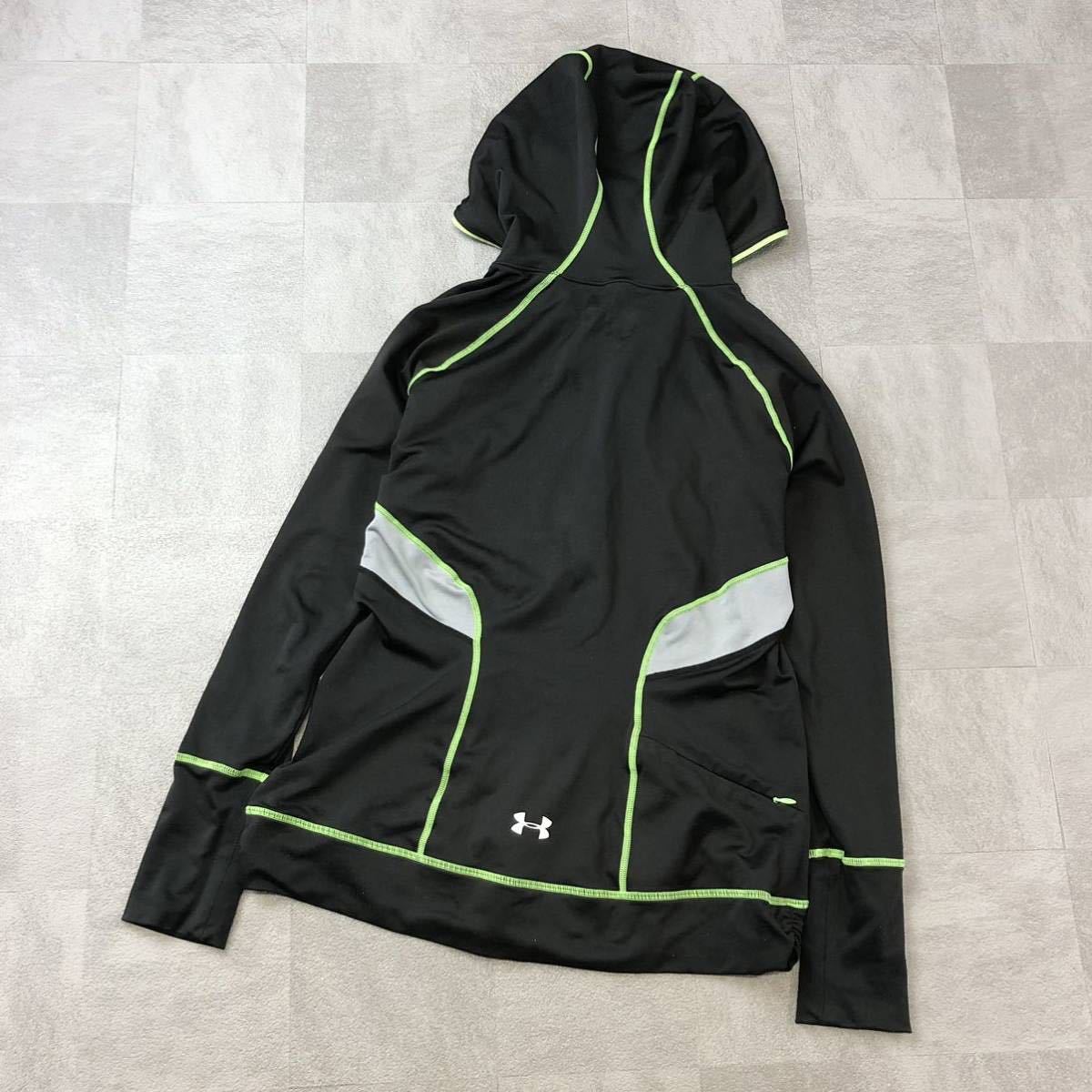 UNDER ARMOUR Under Armor Coldgear холодный механизм Zip выше Parker тренировка черный lime зеленый размер LG б/у одежда 