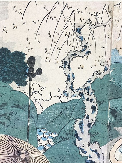 国芳浮世絵「花見図」　3枚続　36×75.5　浮世絵　錦絵　木版画　歌川国芳　Kuniyoshi　桜_画像6