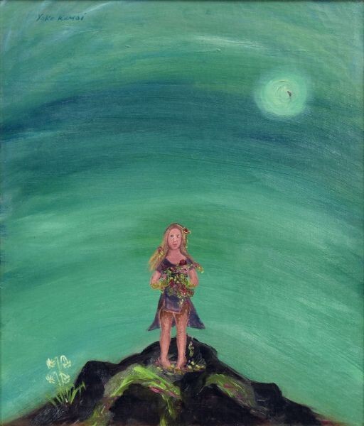 鴨居羊子 油彩画額「花狂い」　油彩　キャンバス　サイン有　52×44.5　F:71×63.5　Yoko Kamoi