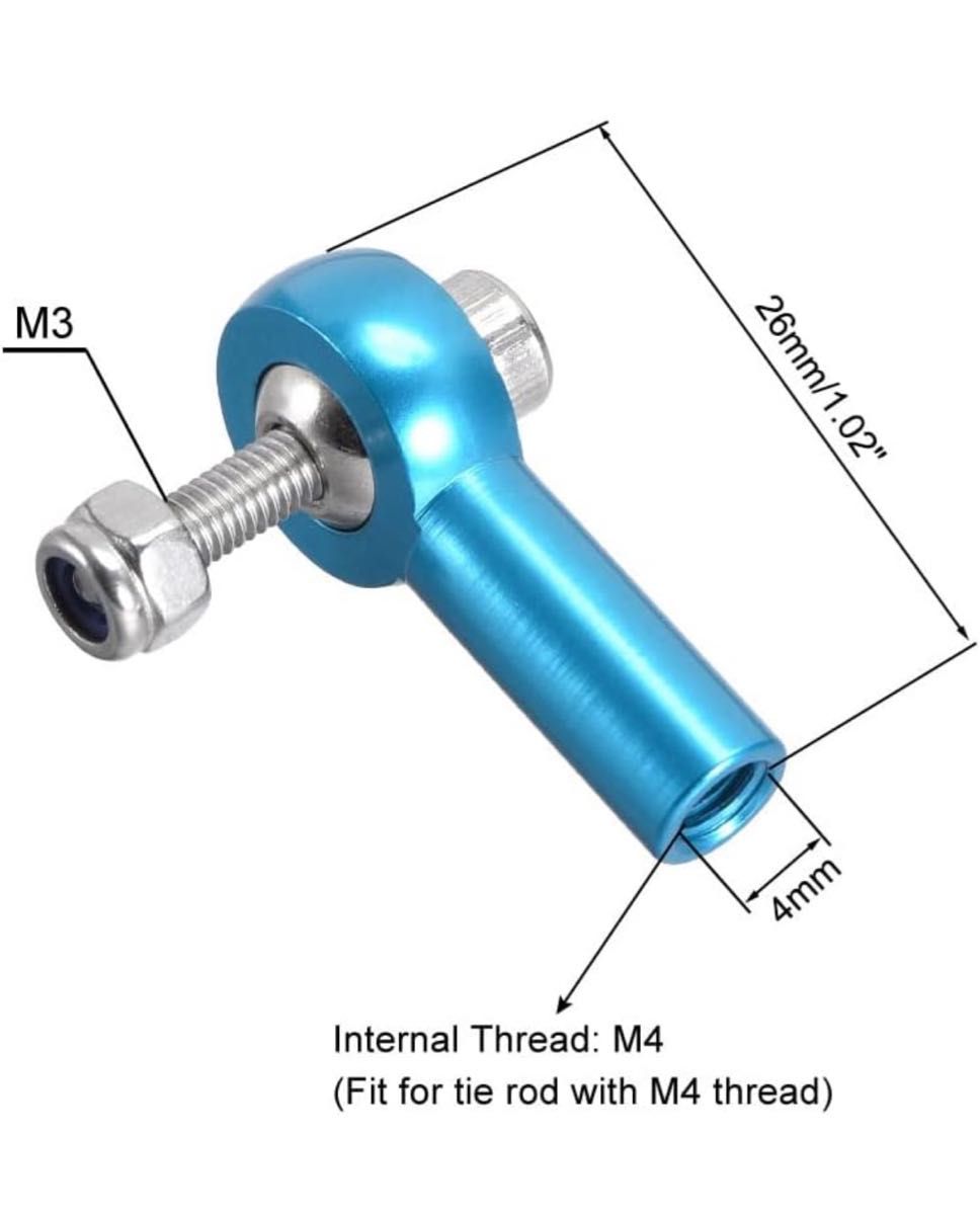 スレッド付きのボトムホール RCのタイロッドエンド ボールヘッドタイロッドエンドホルダー M4/4mm 26mm  2個入り
