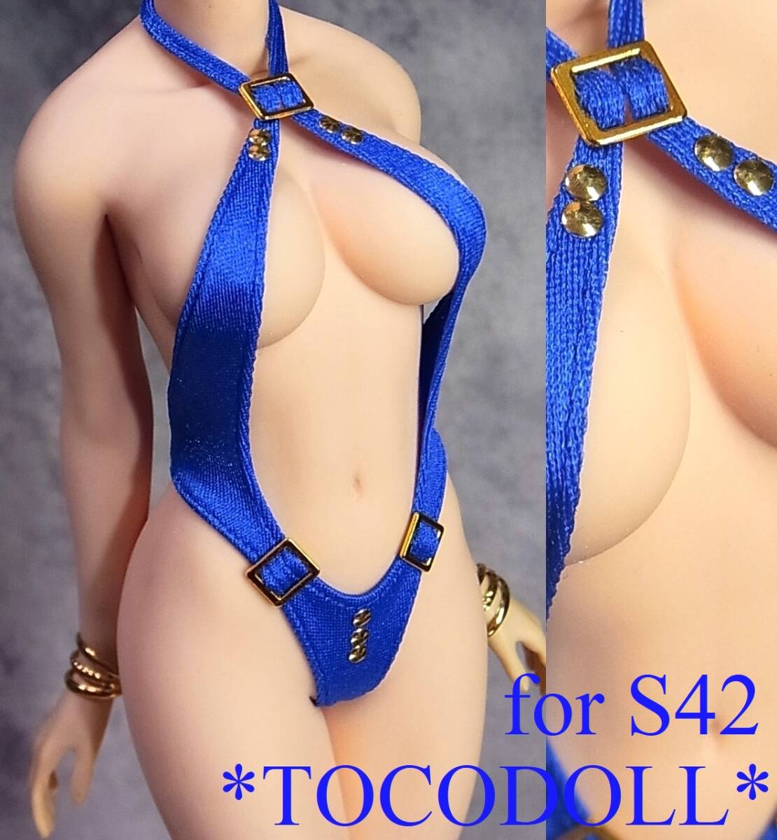 ＊toco＊Phicen/TBLeague用 S42 アクセント付 ワンピース水着 ホルターXYO/ブルー_画像1