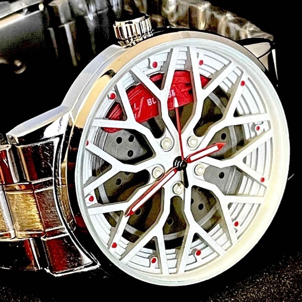 新品 BORUSE グレーホイールオマージュウォッチ シルバー&グレーホイール レッドキャリパー メンズ腕時計