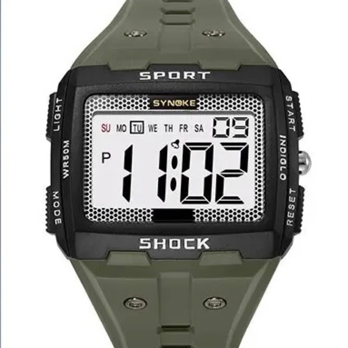 新品 SYNOKE ビッグフェイスデジタル 防水 デジタルストップウォッチ メンズ腕時計 スクエア ブラック9818