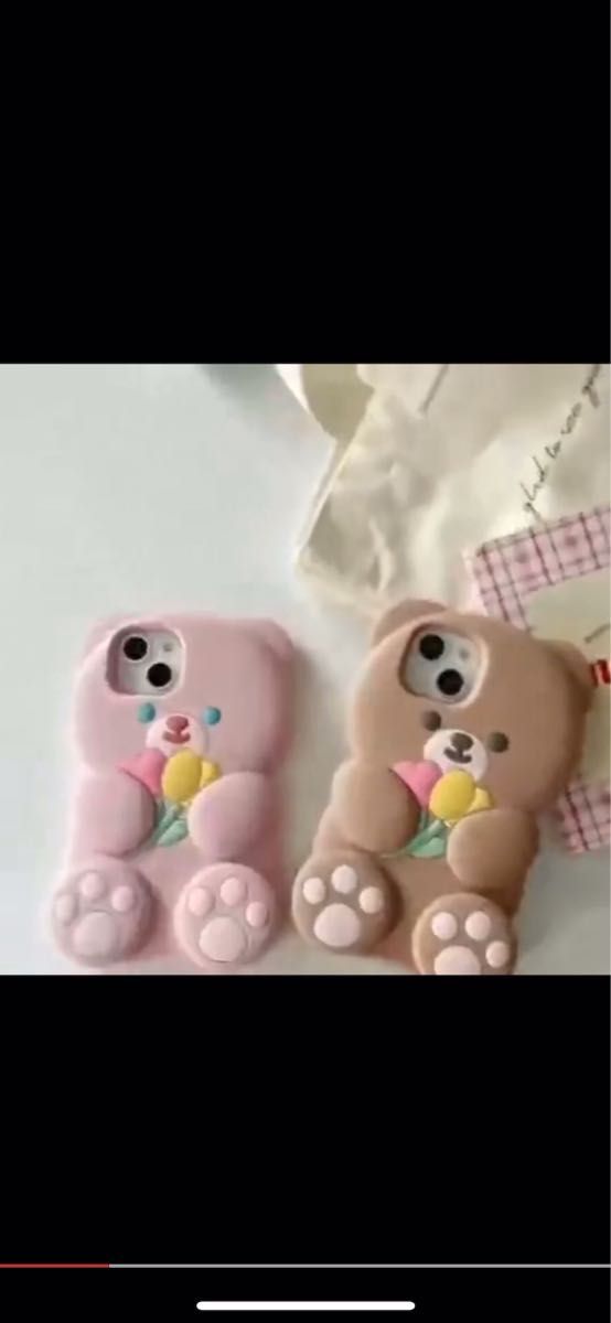 iPhone13/14ケース くま 花束 お花 キャラクター 韓国 かわいい クマ 熊 ベアー フラワー シリコン ガーリー