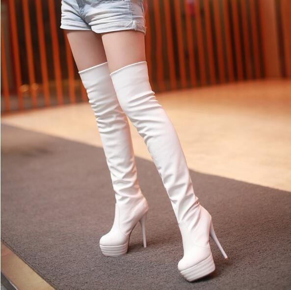  lady's knee high boots pin heel long boots stretch high heel thickness bottom beautiful legs 3 color Brown 22cm~24.5cm