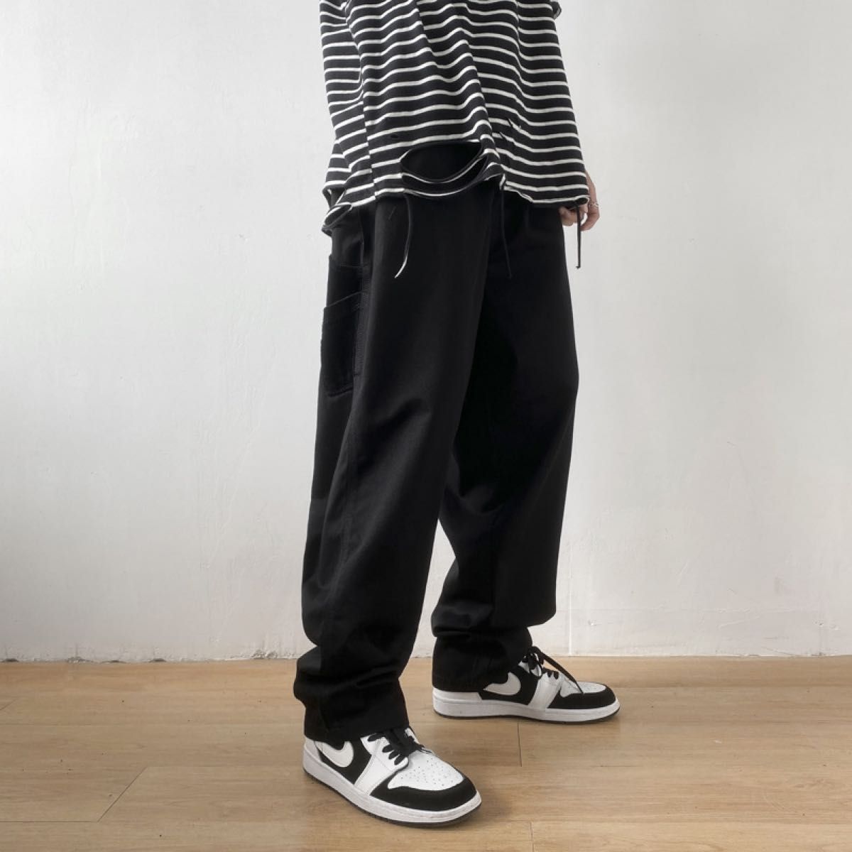 イージーワイドパンツ ブラック シェフパンツ バルーン 韓国  メンズ XL