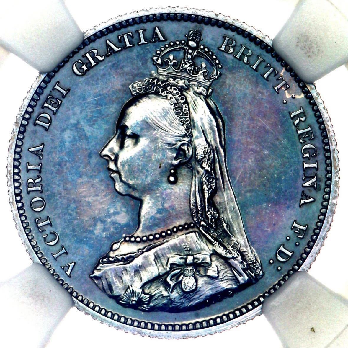 【希少】PF61 シリング銀貨1887年 イギリス ビクトリア ヴィクトリア 1シリング プルーフ銀貨 アンティークコイン_画像10