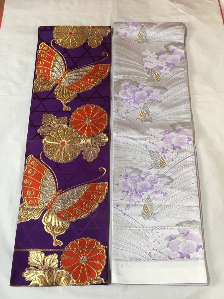  obi 9шт.@ продажа комплектом двойной пояс obi? женщина японский костюм кимоно мелкие вещи переделка материал цветочный принт бабочка рисунок золотой серебряный фиолетовый ручная работа старый ткань 