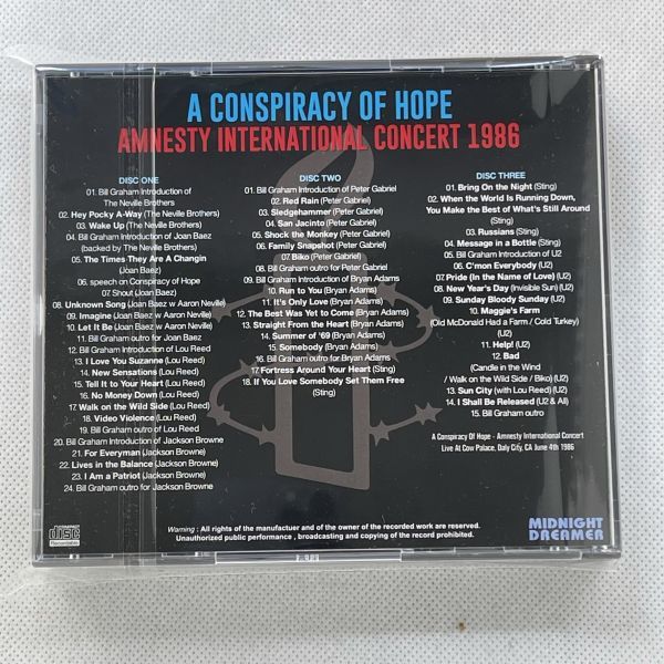 NEW!! MD-1001: VARIOUS ARTISTS - A CONSPIRACY OF HOPE: AMNESTY CONCERT [U2, スティング、ブライアン・アダムス]_画像2