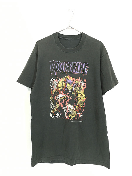 古着 80s Marvel Comic 「WOLVERINE」 貴重!! 素顔 ウルヴァリン アメコミ ムービー ヒーロー キャラクター Tシャツ L