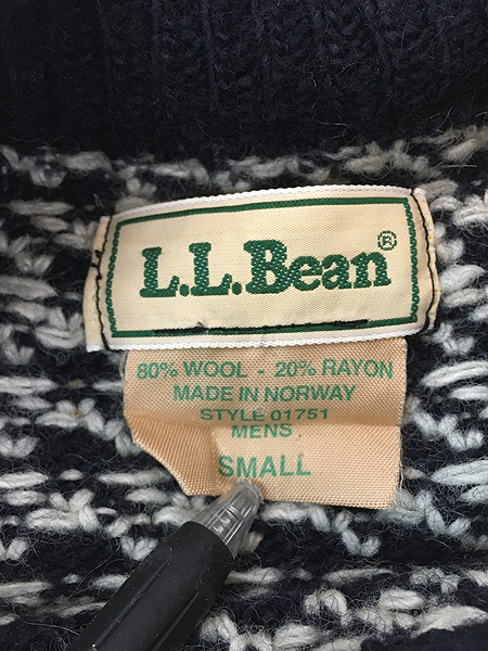 古着 80s ノルウェー製 LL Bean バーズアイ ヘビー ウール ニット セーター 紺 S_画像5