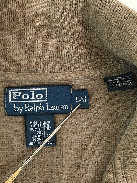 古着 Polo Ralph Lauren ワンポイント ハーフジップ 裾リブなし ハイゲージ コットン ニット セーター モカ L 古着_画像7