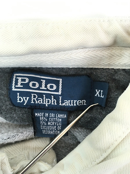 古着 Polo Ralph Lauren グレー×紺 ボーダー スウェット ラガー ラグビー シャツ XL 古着_画像8