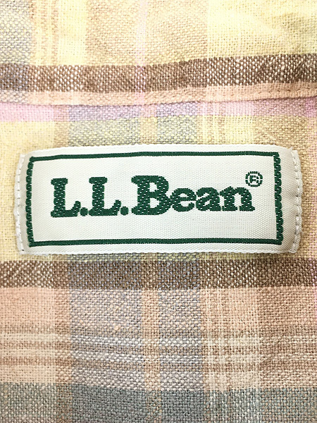 レディース 古着 90s LL Bean マドラス チェック ノーカラー リネン コットン シャツ L 古着_画像8