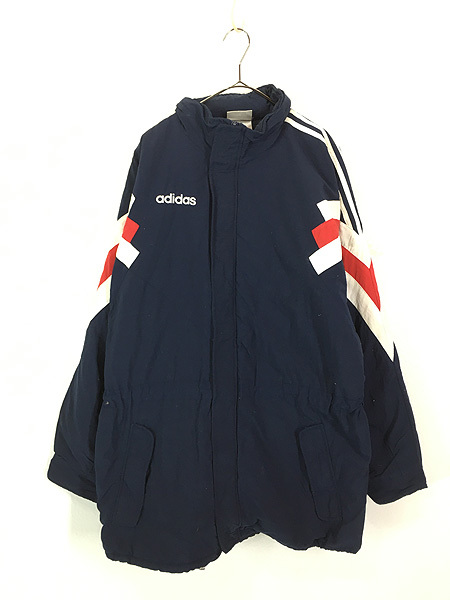 古着 90s adidas 3ライン トリコロール クレイジー パターン 2way パデット ナイロン ジャケット 紺 L 古着_画像1